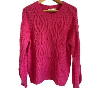 Kori America pink cable knit sweater pullover colorful cozy solid whimsy Small